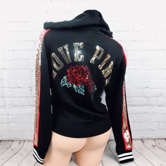 VS PINK Bling Roses Limited Edition Lace Up Hoodie - Picture 6 of 8